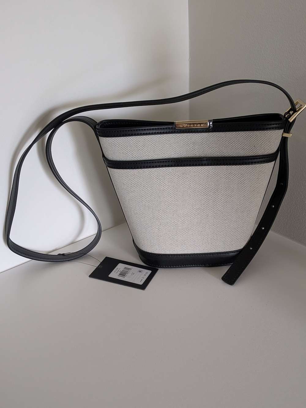 Halston Heritage White and Black Bucket Crossbody